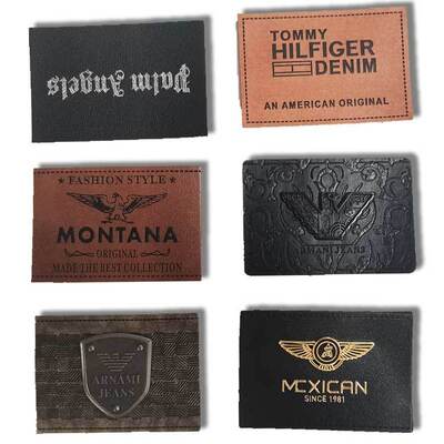 Efficient Custom LOGO Jeans Hat PU Label Tag Embossed Stamp Printing Jeans Real Leather Label Patch With Metal for Clothing